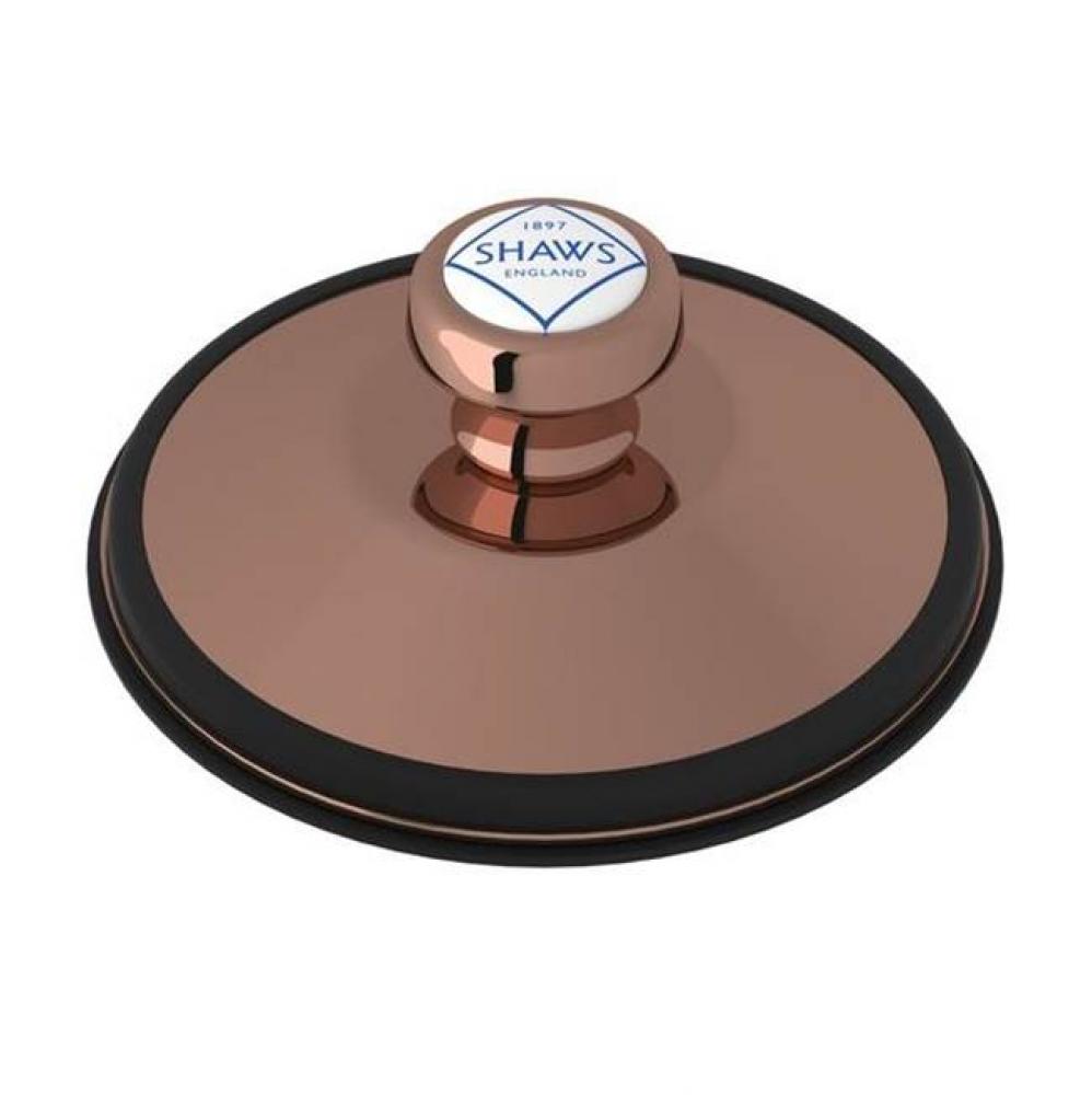 Shaws I.S.E. Disposal Stopper In Rose Gold With Black Rubber Gasket Or Seal And Shaws Logo Branded