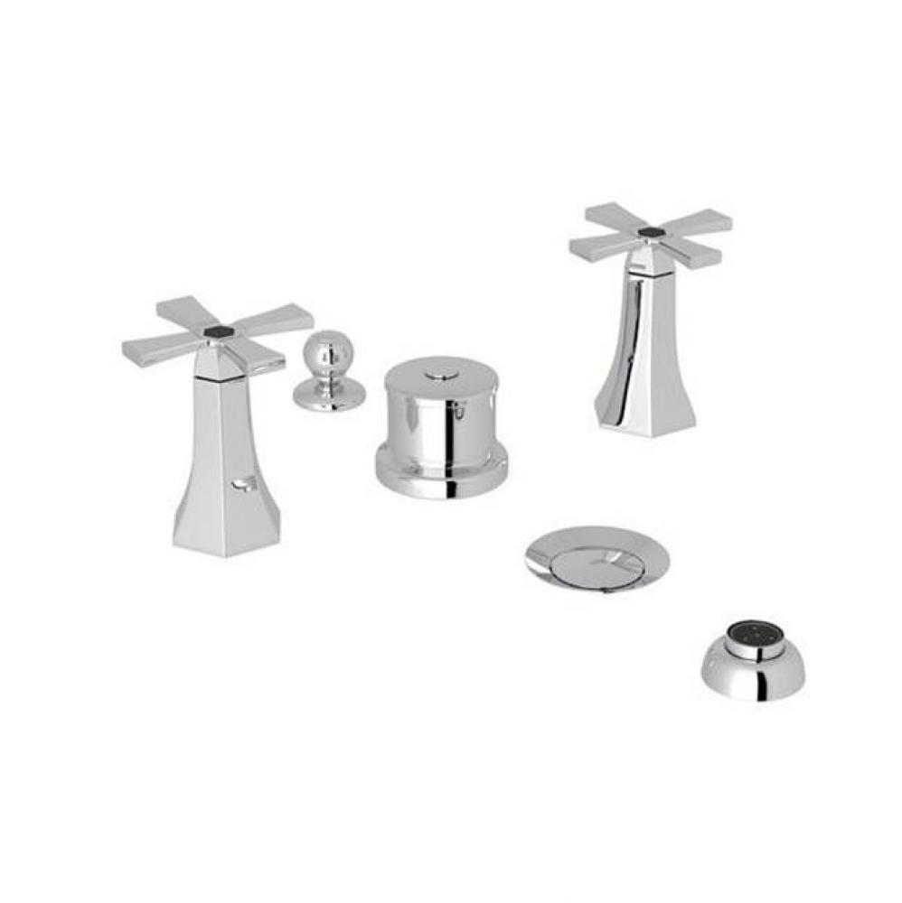 Kit Rohl Bellia Bath Deck Mounted Five Hole Bidet Faucet With Metal Cross Handles In Polished Chro