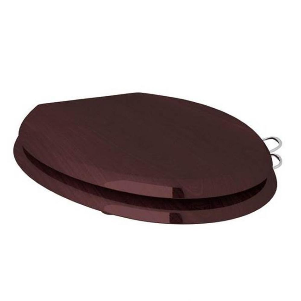 Elongated High Gloss Mahogany Easy Close Toilet Seat With Installed Sanitary Handles