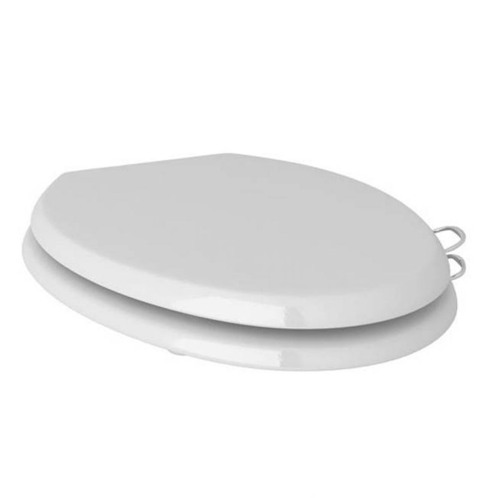 Elongated Gloss White Easy Close Toilet Seat With Installed Sanitary Handles