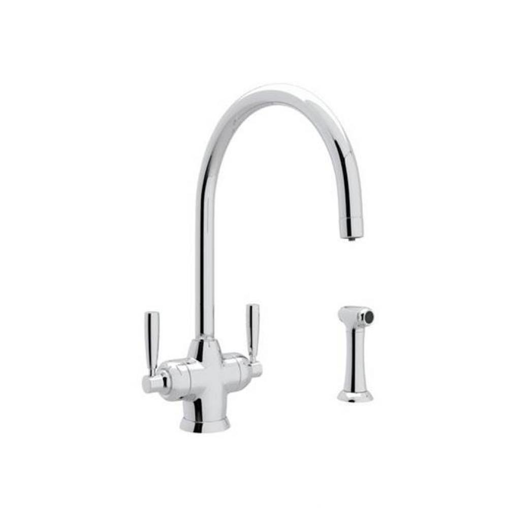 Perrin & Rowe® Holborn Filtration 2-Lever Kitchen Faucet With Sidespray with Lever Handle