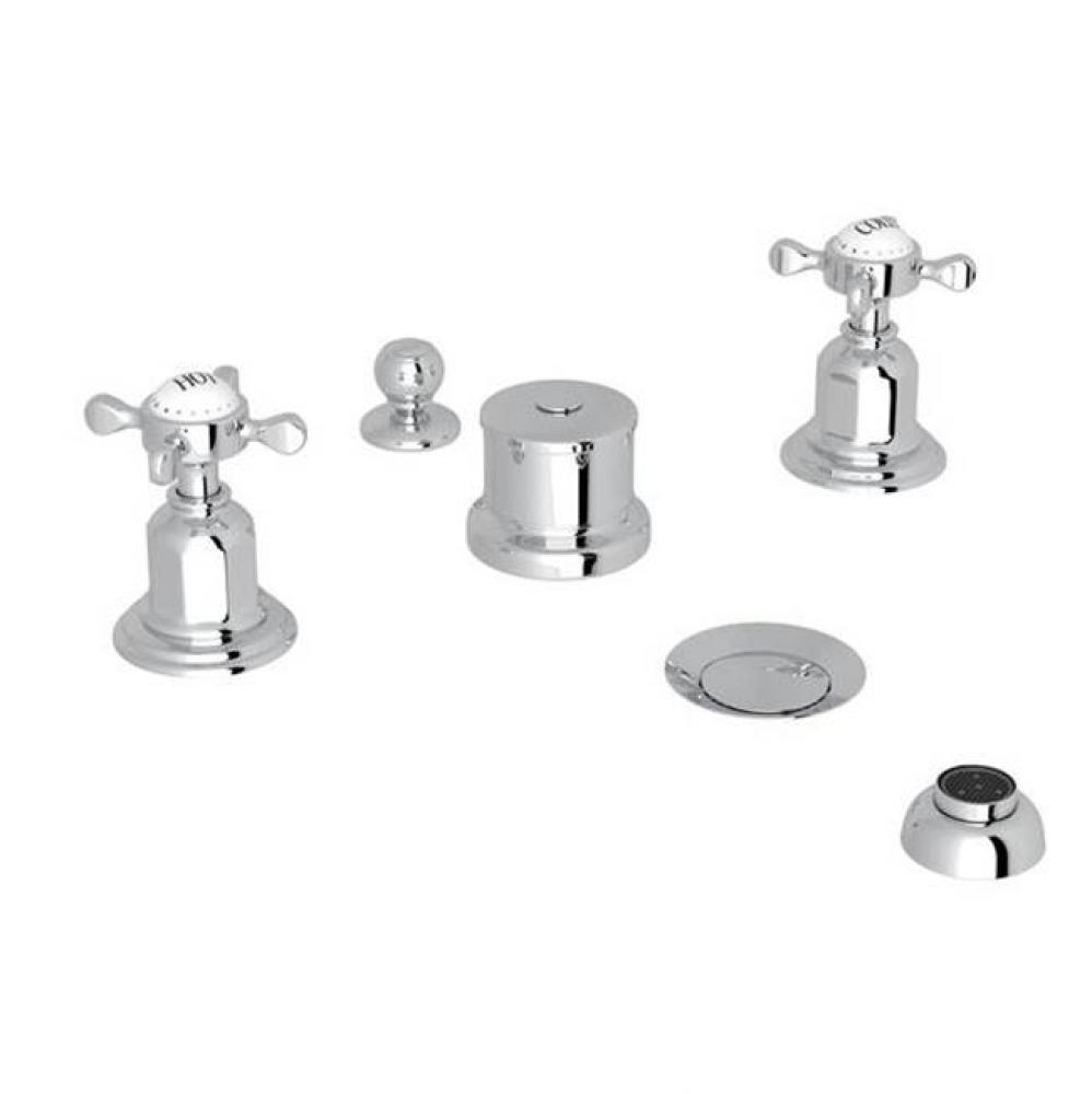 Perrin & Rowe® Edwardian 5-Hole Bidet Faucet with Cross Handles in Polished Chrome