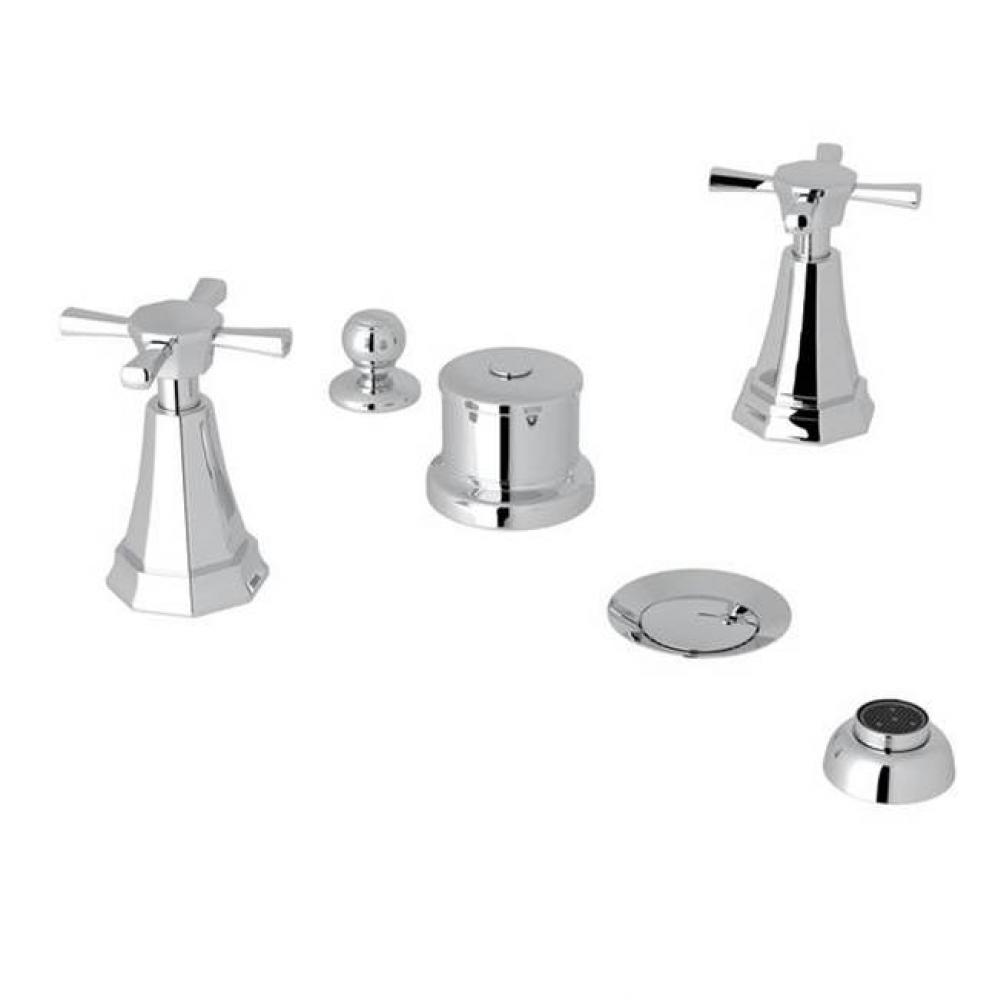 Perrin & Rowe® Deco 5-Hole Bidet Faucet with Cross Handles in Polished Chrome