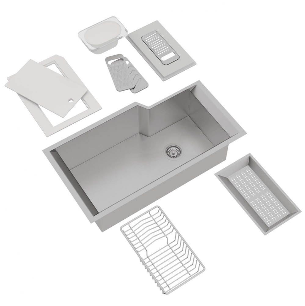 Culinario™ 35'' Single Bowl Stainless Steel Kitchen Sink With Accessories