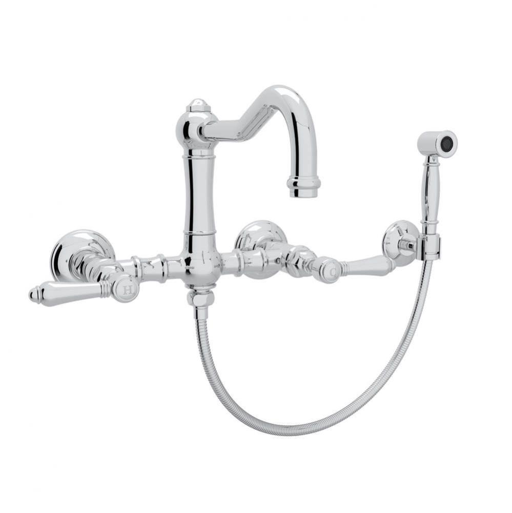 Acqui® Wall Mount Bridge Kitchen Faucet With Sidespray And Column Spout