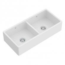 Rohl MS3918WH - Shaker™ 39'' Double Bowl Farmhouse Apron Front Fireclay Kitchen Sink