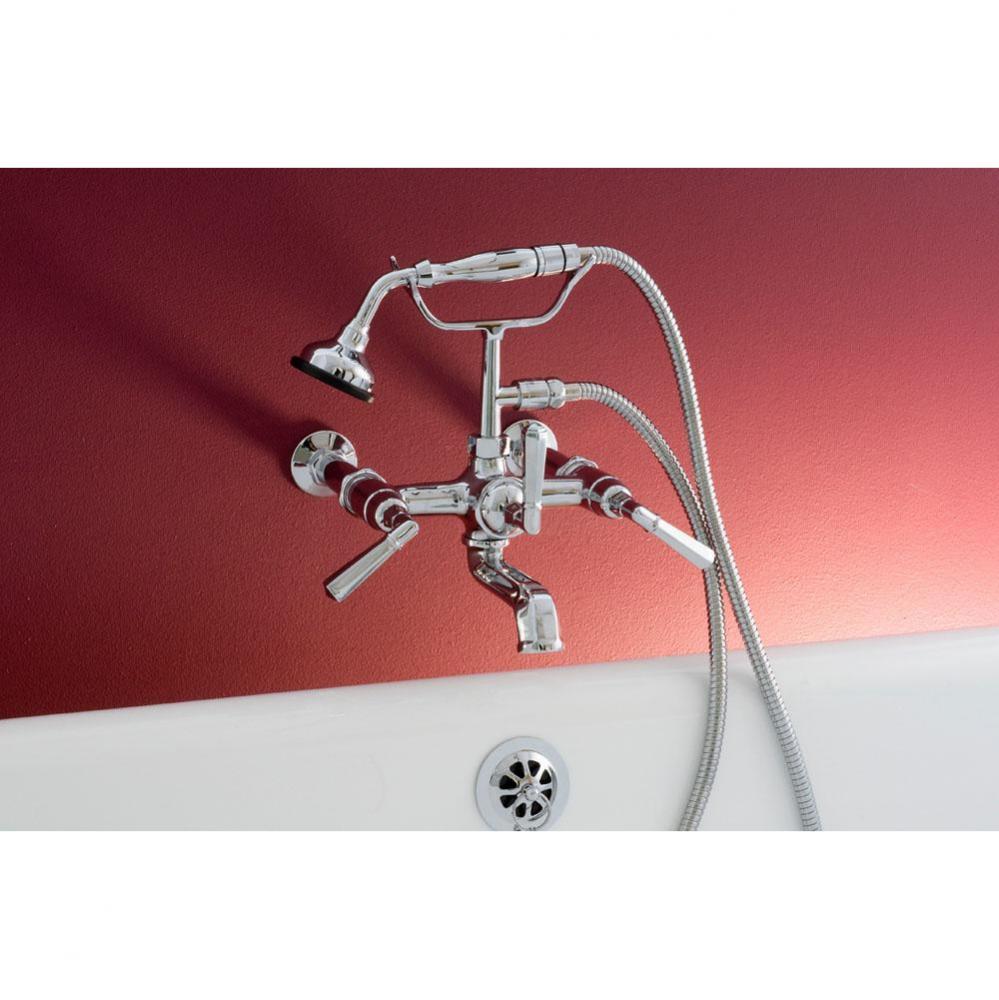 Chrome Deco Wall Mt Telephone Faucet W/Lever Handles, Handheld Shower, 7''