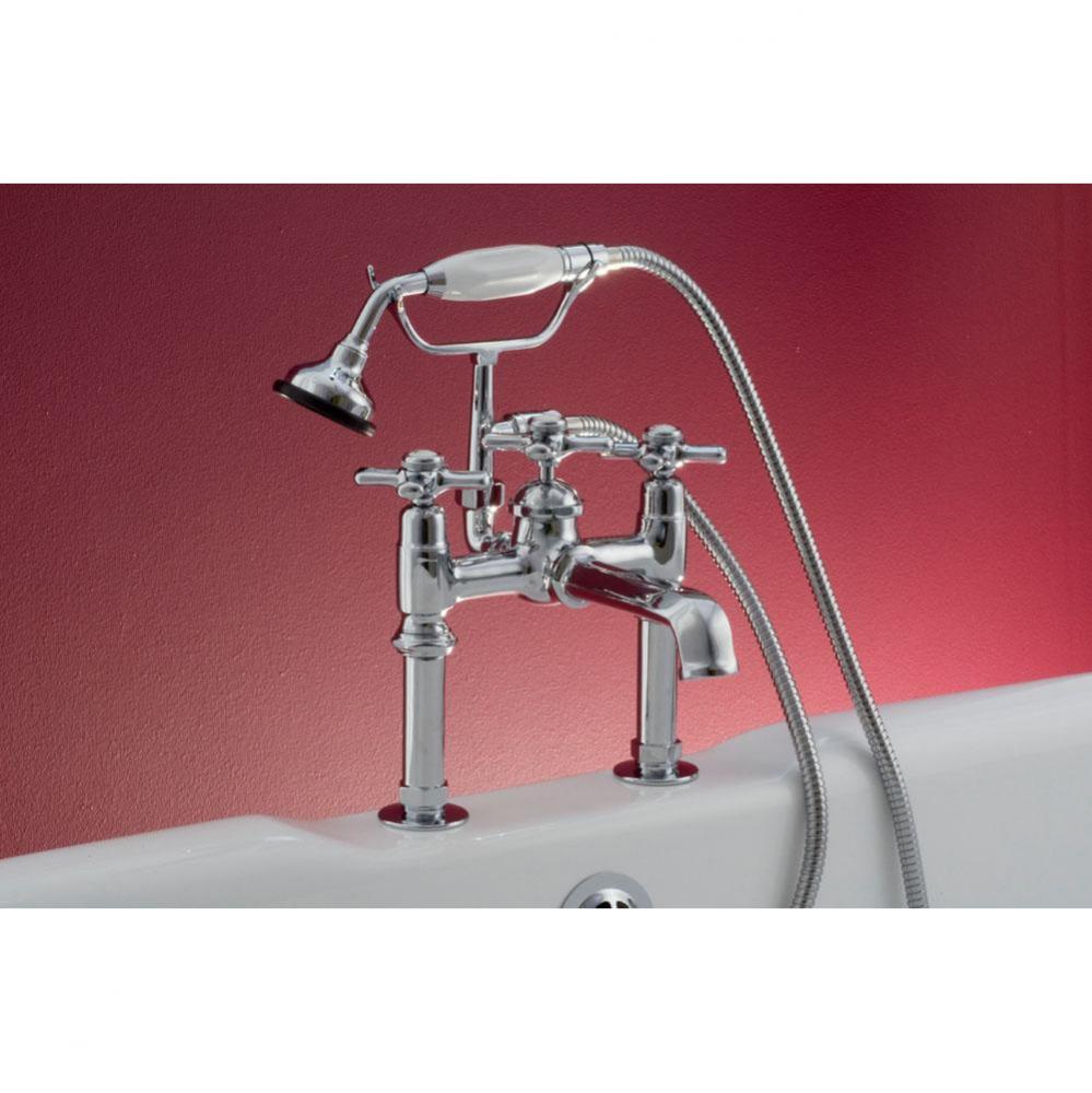 Chrome Deco Deck Mt Telephone Faucet W/Deco X-Point Handles, Porcelain