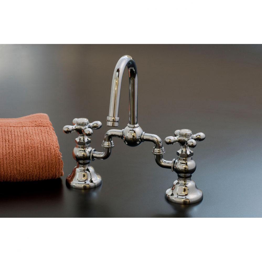 Chrome Gooseneck Adjustable Bridge Faucet W/X-Point Handles. Includes Lift &