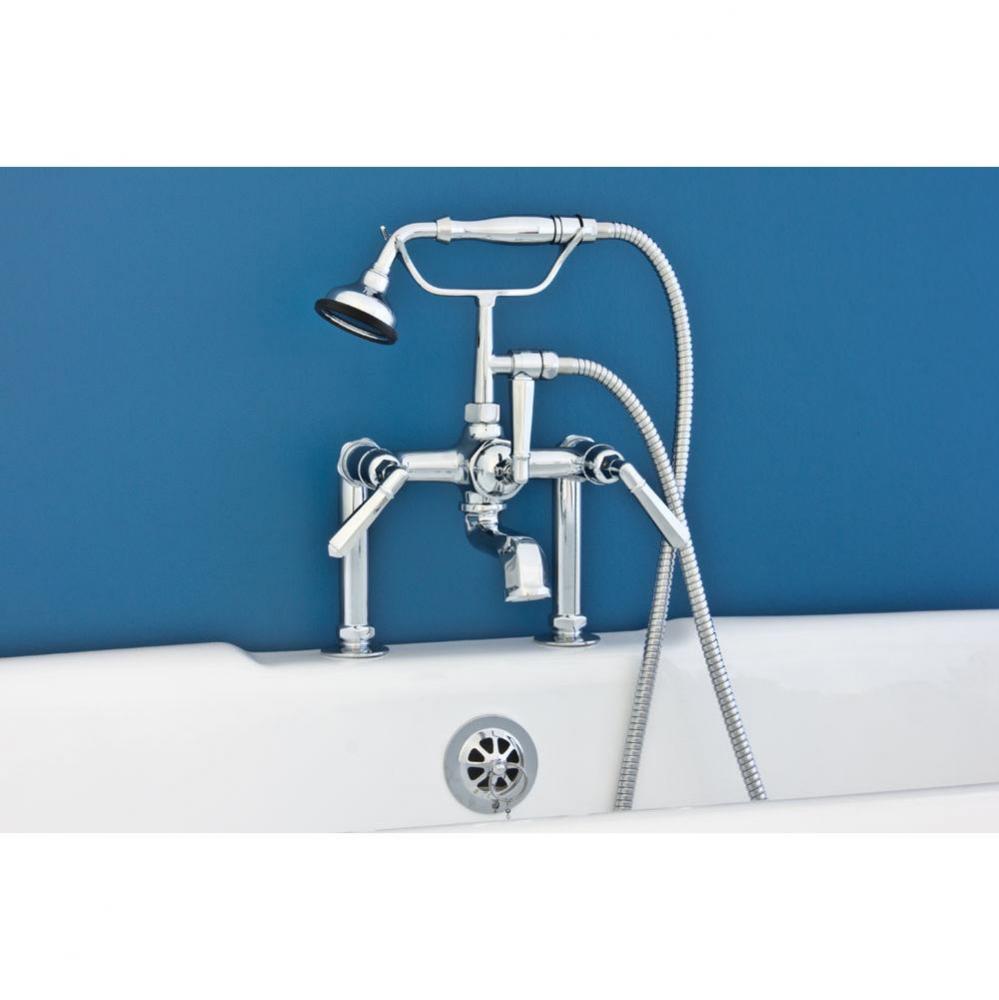 Chrome Deco Style, All Metal Deck Mount Faucet, 7'' Ctrs, 8''Spout Extension,