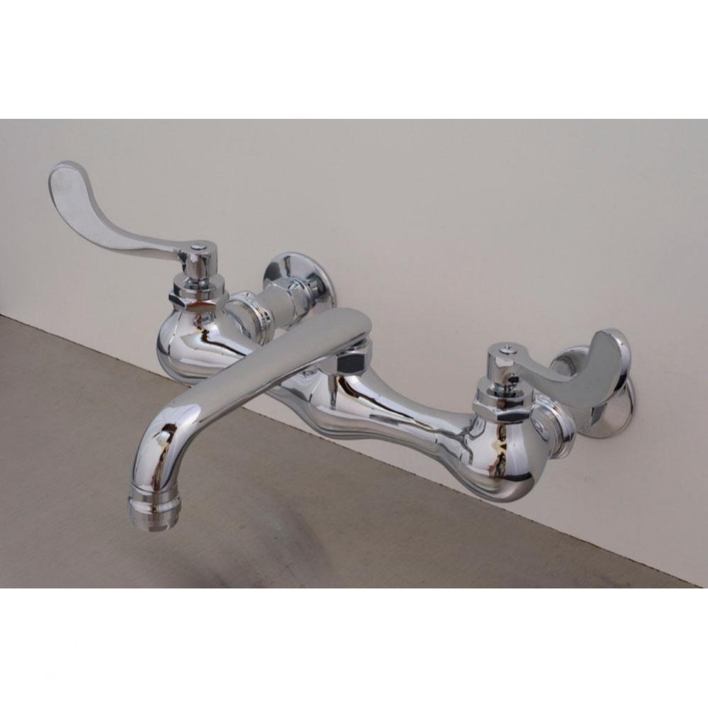 Chrome Wall Mt Kitchen Faucet. 6'' Swivel Spout & Wing Lever Handles, 8''