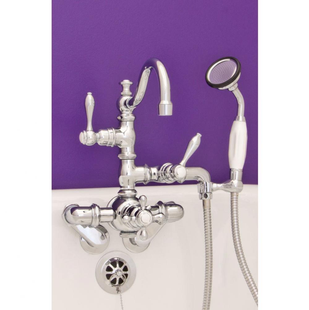 Chrome  Thermostatic Tub Wall Mt Faucet W/Fixed Arch Spout & Porcelain Hand