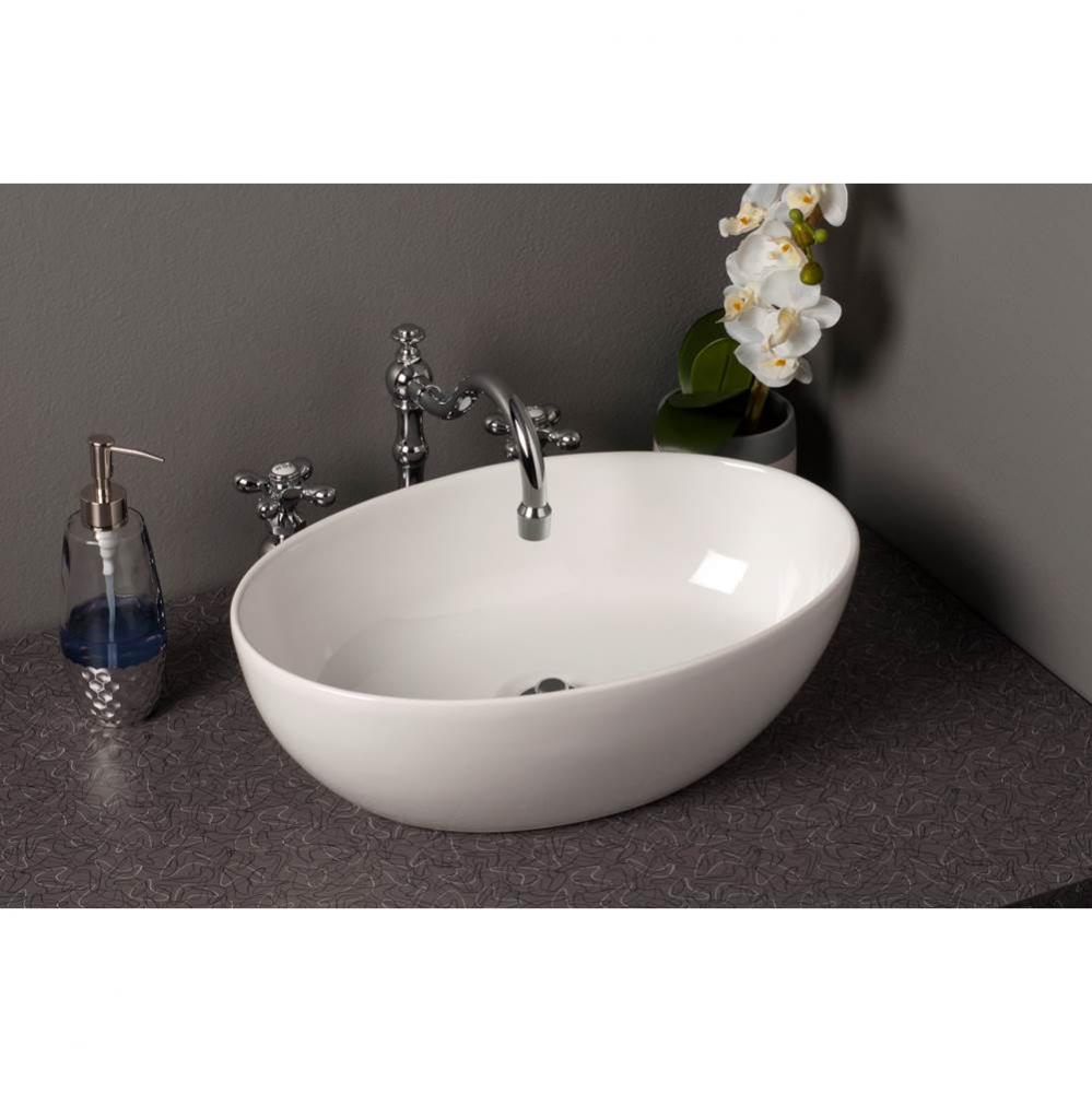 Fireclay Oval Semi Drop-In Lavatory Sink, Gloss White, 18'' X 12 1/4'' X 5
