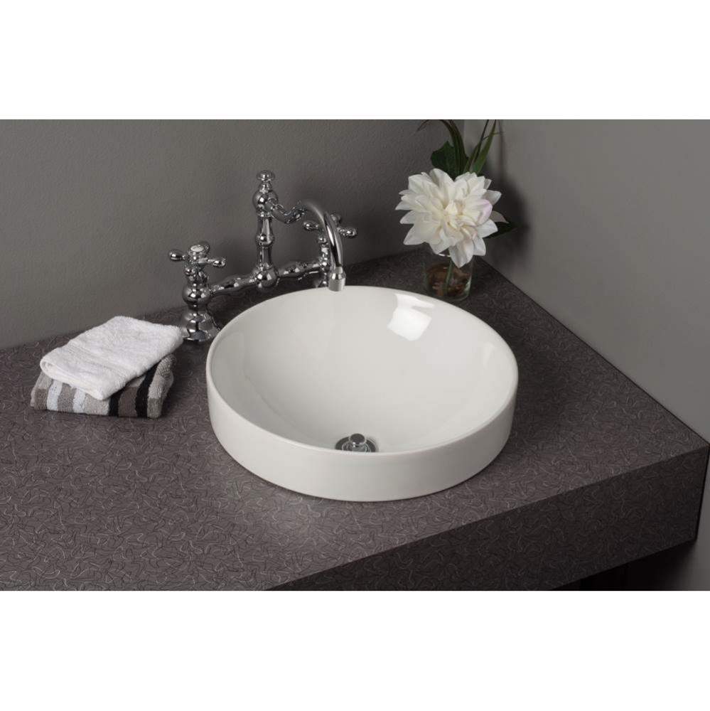 Fireclay Round Semi  Drop-In Lavatory Sink, Gloss White, 16'' X 3'', Bowl