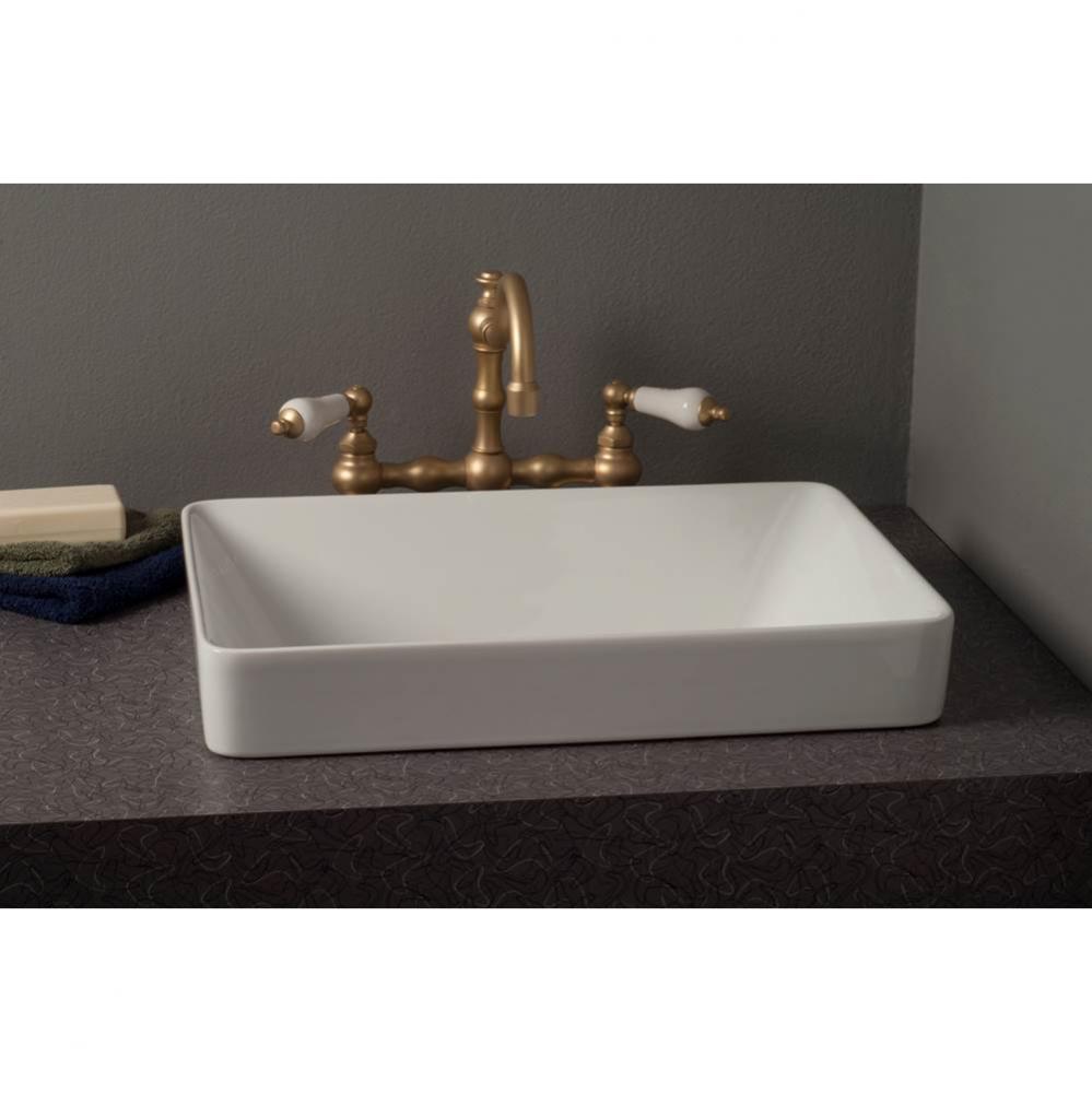 Fireclay Rectangular Semi Drop-In Lavatory Sink, Gloss White, 20'' X 14'' X