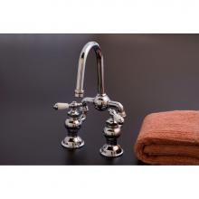 Sign Of The Crab P1006C - Chrome Gooseneck Adjustable Bridge Faucet W/Chrome & Porcelain Lever Handles.