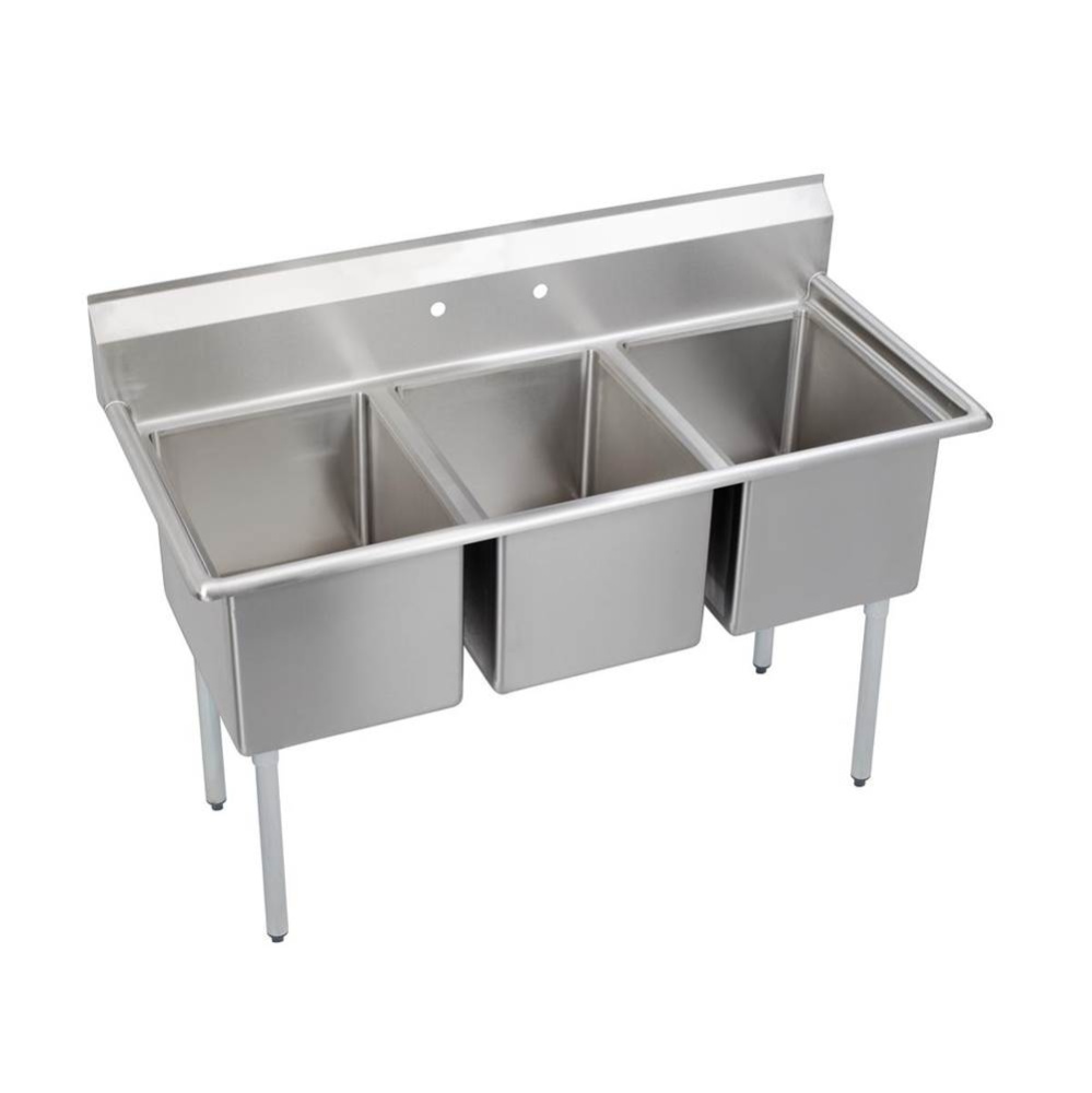 3 Compartment Sink, 63X24 OA, 18X18 Bowl, 12 Deep, No DBs, SS Legs, 16 GA 300 Series SS, NSF