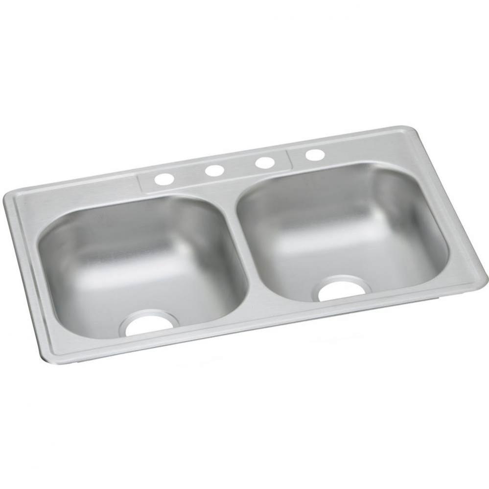 Dayton Stainless Steel 33'' x 21-1/4'' x 6-9/16'', 4-Hole Equal Doub