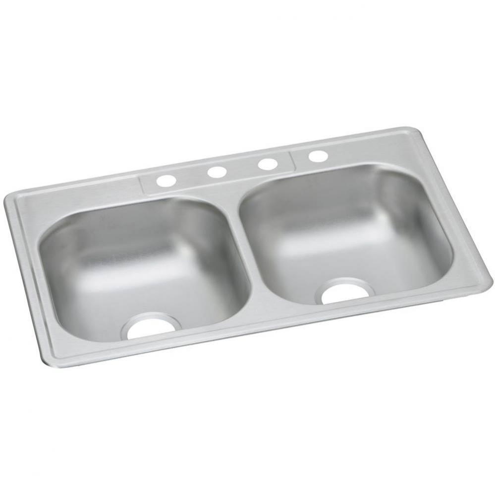 Dayton Stainless Steel 33'' x 22'' x 6-9/16'', 3-Hole Equal Double B