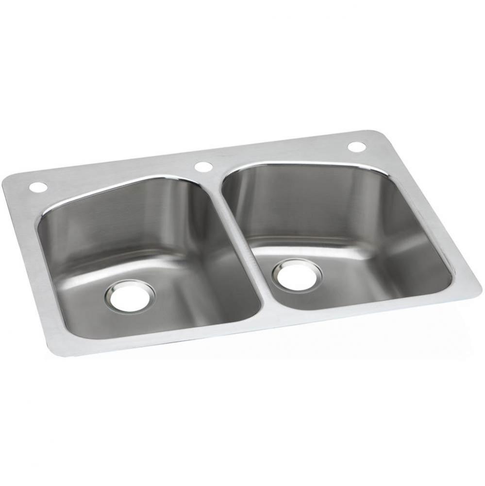 Dayton Stainless Steel 33'' x 22'' x 8'', 3-Hole Equal Double Bowl D