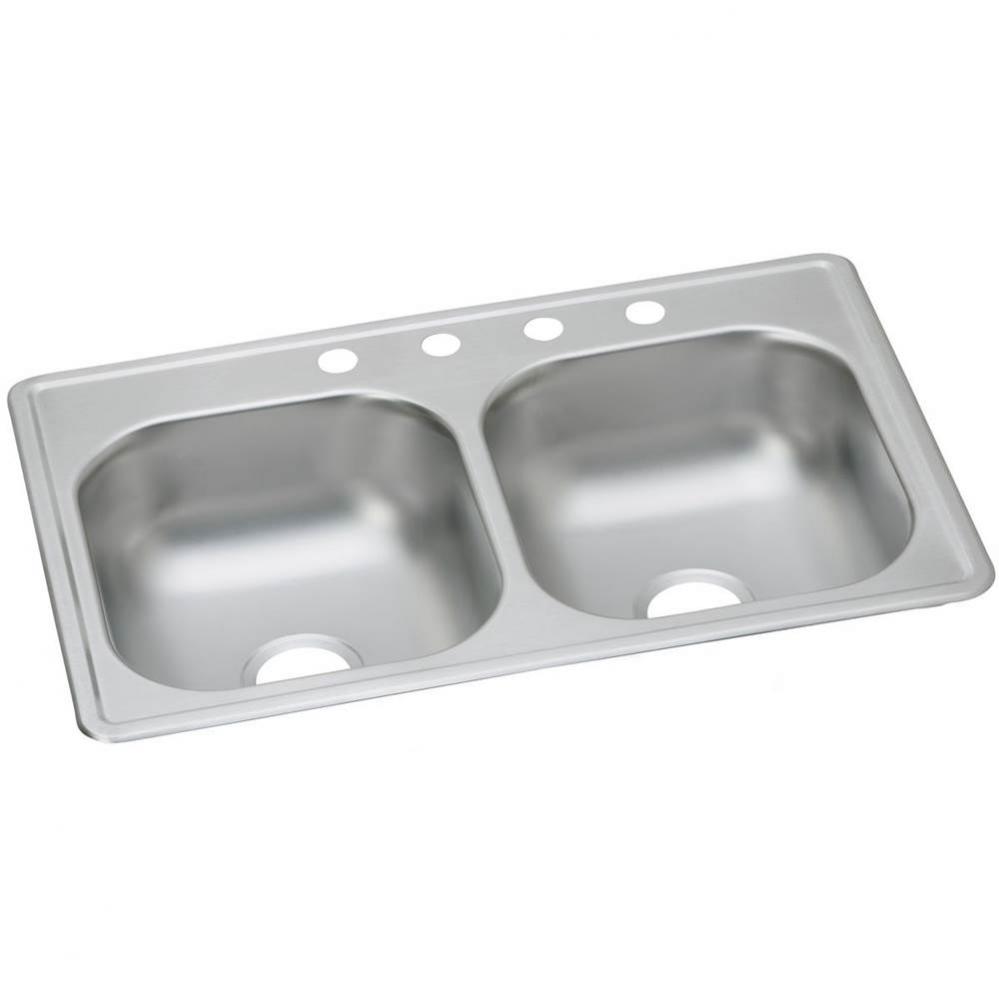 Dayton Stainless Steel 33'' x 19'' x 8'', 4-Hole Equal Double Bowl D