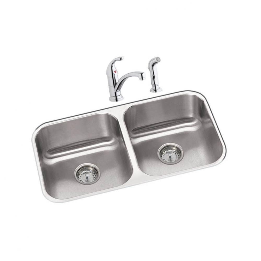 Dayton Stainless Steel 31-3/4'' x 18-1/4'' x 8'', Equal Double Bowl