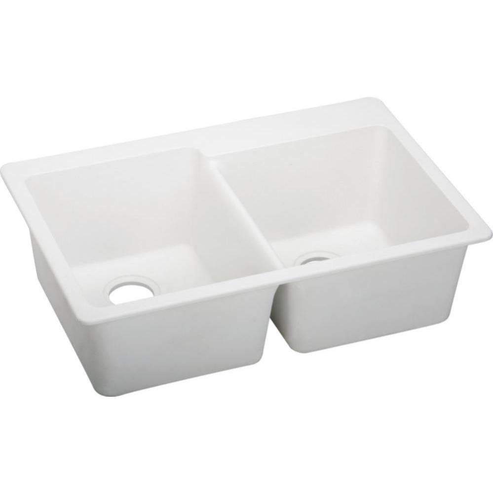 Quartz Classic 33'' x 22'' x 9-1/2'' Double Bowl Drop-in Sink, White