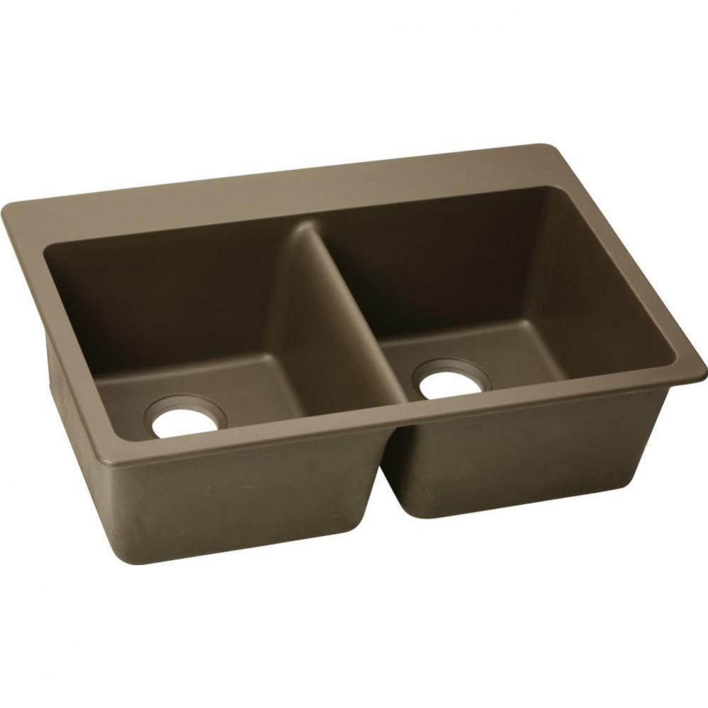 Quartz Classic 33'' x 22'' x 9-1/2'' Double Bowl Drop-in Sink, Mocha
