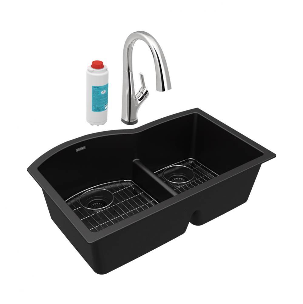 Quartz Classic 33'' x 22'' x 10'', Offset 60/40 Double Bowl Undermou