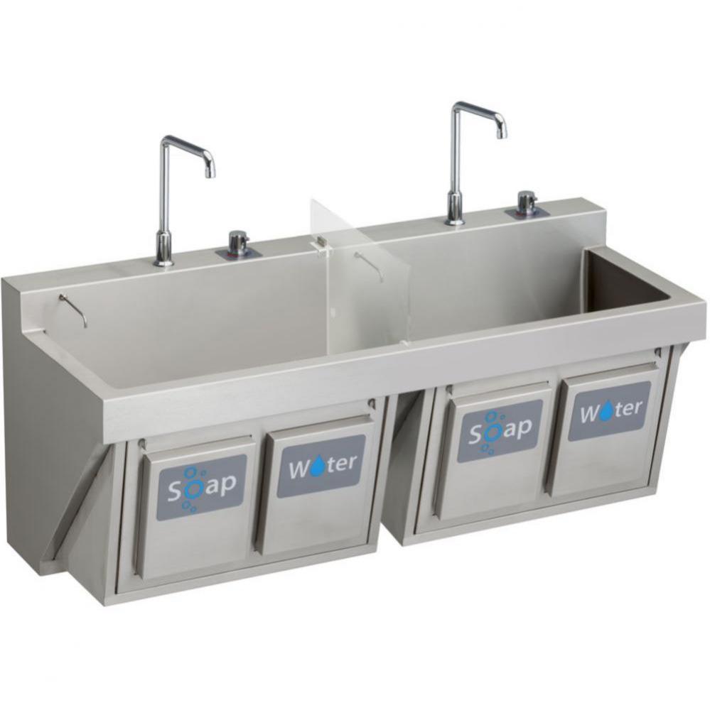 Stainless Steel 60'' x 23'' x 26'', Wall Hung Double Station Surgeon