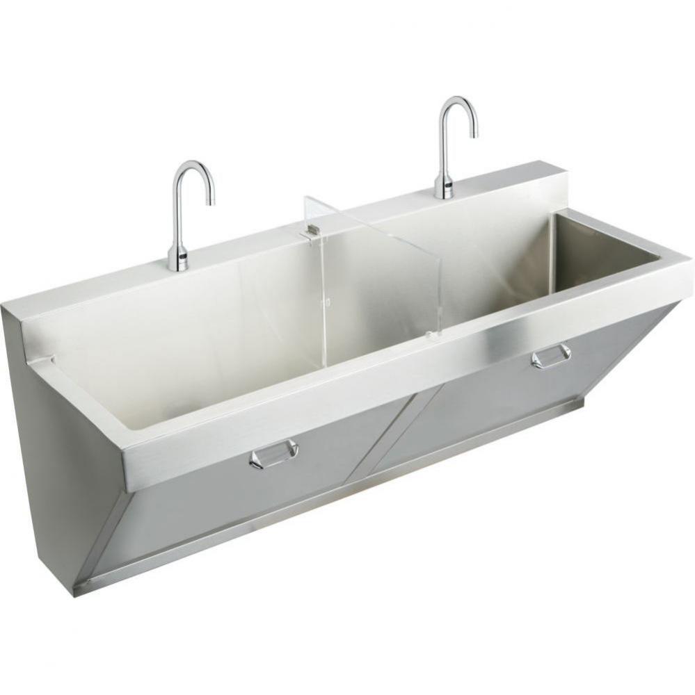 Stainless Steel 60'' x 23'' x 26'', Wall Hung Double Station Surgeon