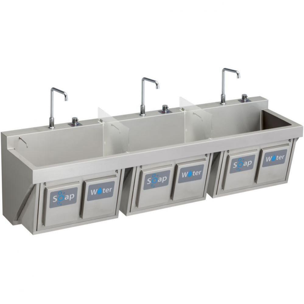 Stainless Steel 90'' x 23'' x 26'', Wall Hung Triple Station Surgeon