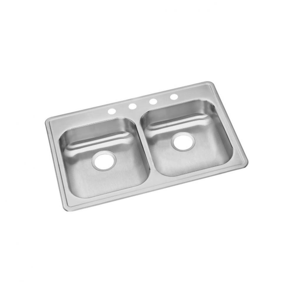 Dayton Stainless Steel 33'' x 21-1/4'' x 5-3/8'', Equal Double Bowl