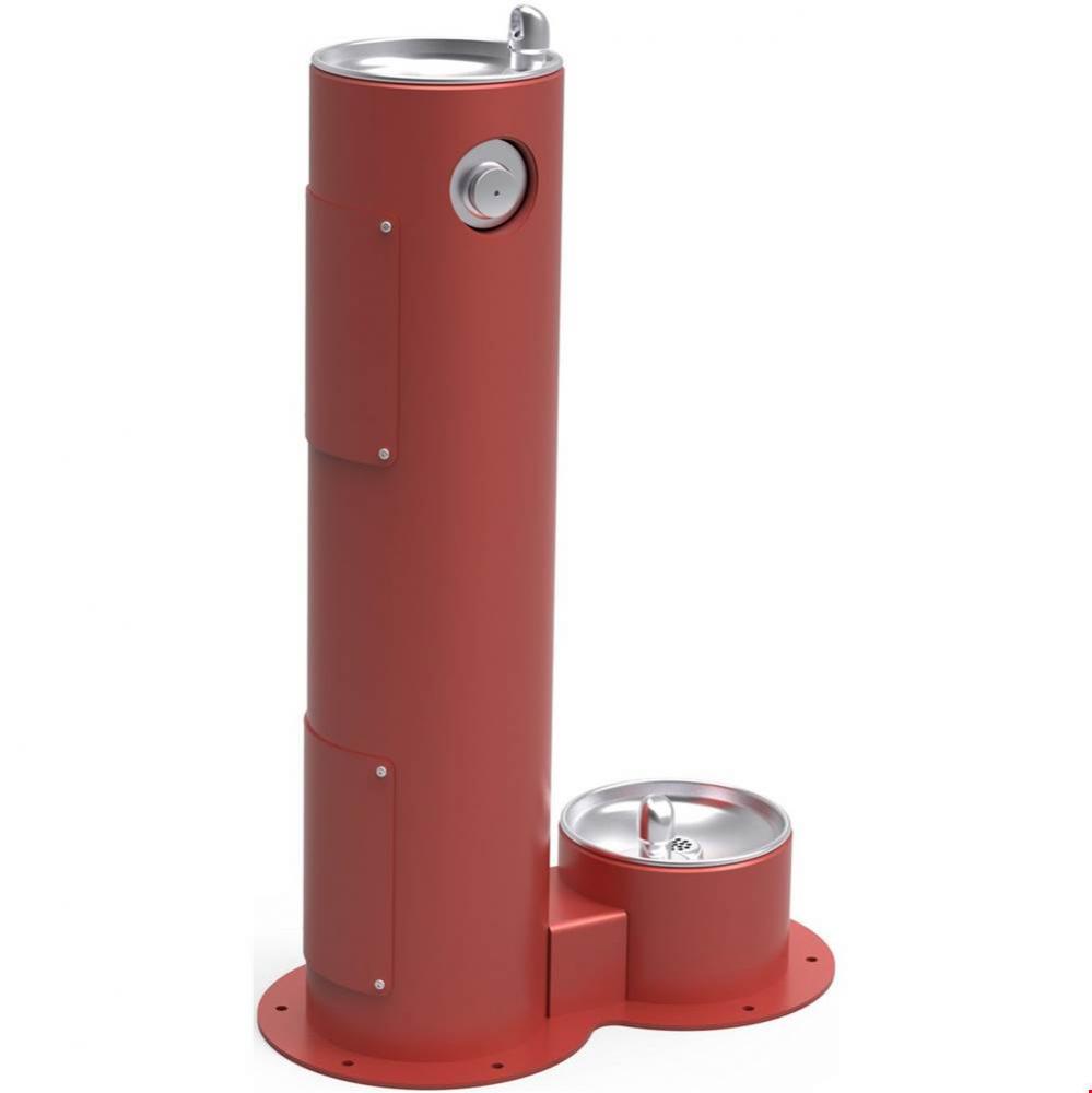Outdoor Fountain Pedestal with Pet Station Non-Filtered, Non-Refrigerated Red