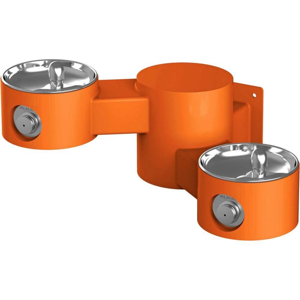 Outdoor Drinking Fountain Wall Mount, Bi-Level, Non-Filtered Non-Refrigerated, Orange