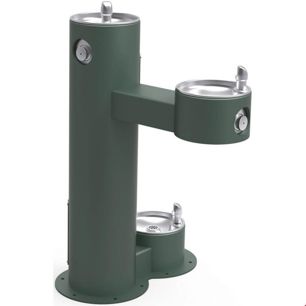 Outdoor Fountain Bi-Level Pedestal with Pet Station, Non-Filtered Non-Refrigerated Evergreen