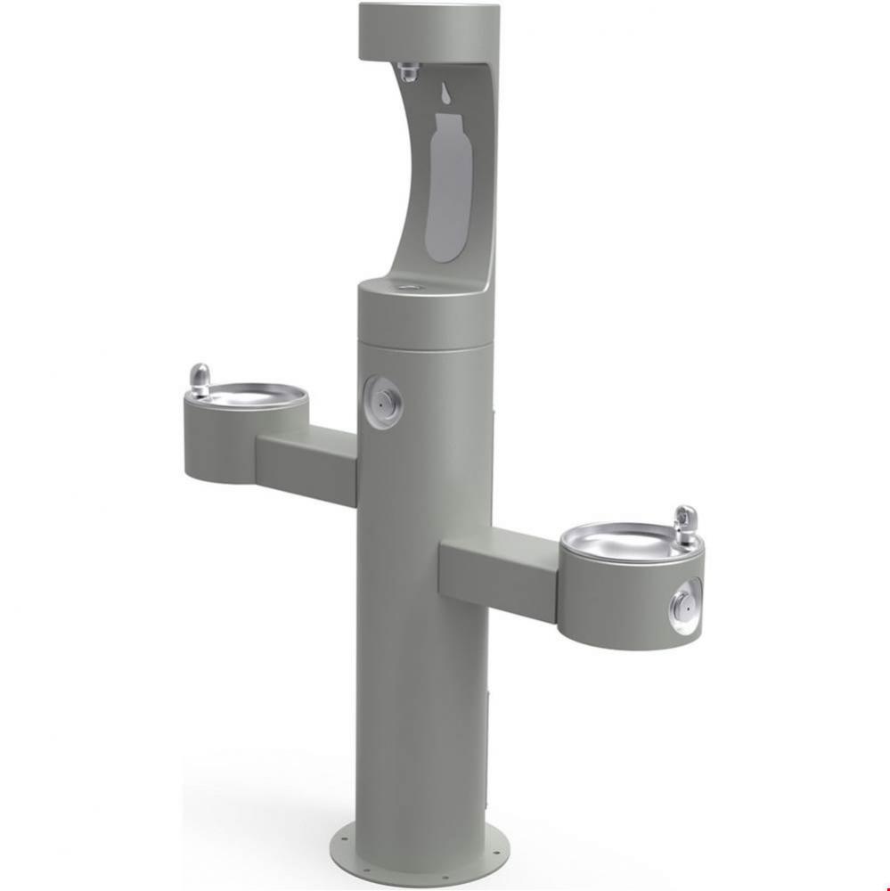 Outdoor ezH2O Upper Bottle Filling Station Tri-Level Pedestal, Non-Filtered Non-Refrigerated Gray
