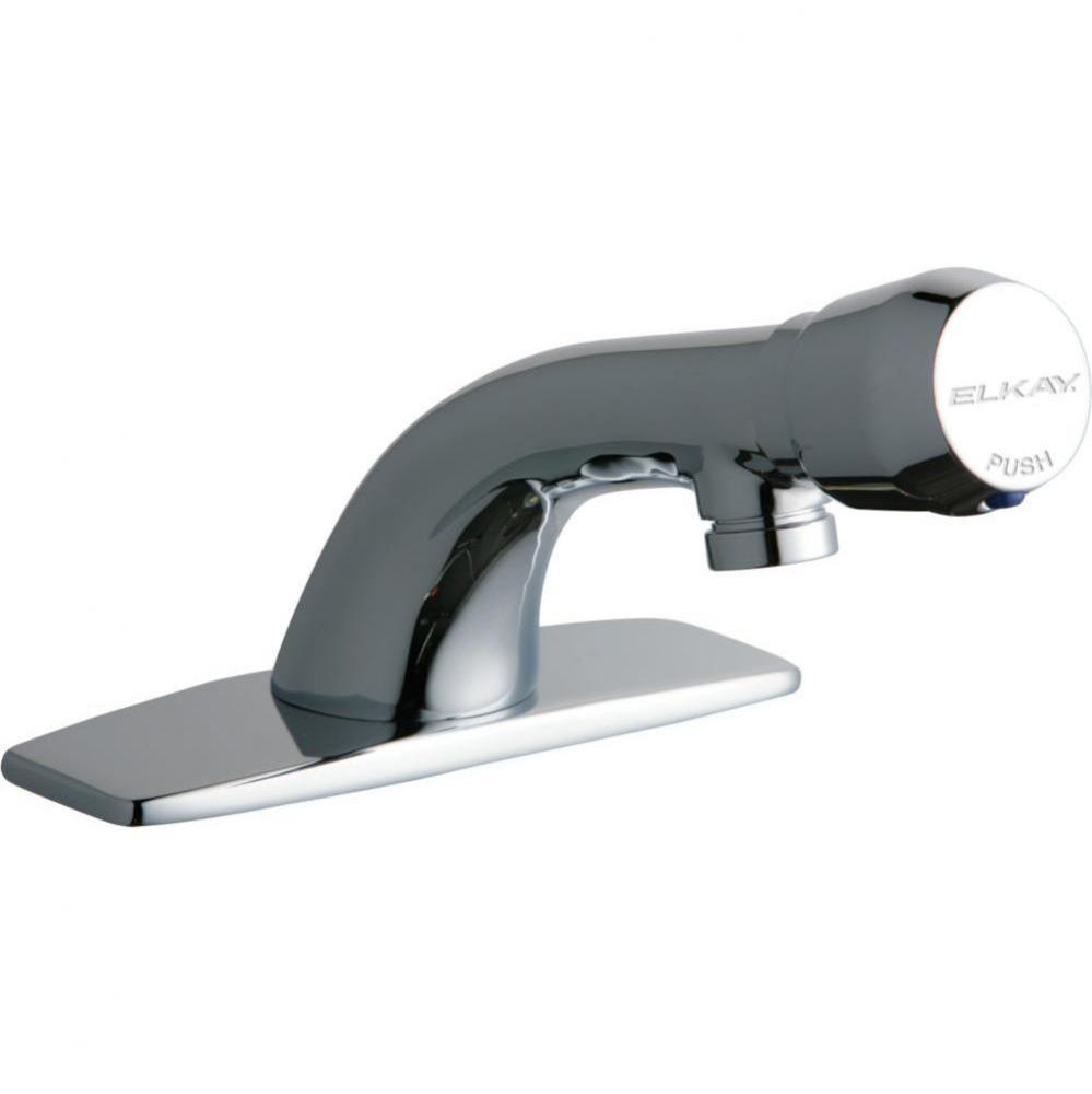 Single Hole Deck Mount Metered Lavatory Faucet with Cast Fixed Spout Push Button Handle with Escut
