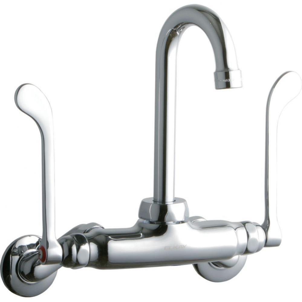 Foodservice 3-8'' Adjustable Centers Wall Mount Faucet with 4'' Gooseneck Spou