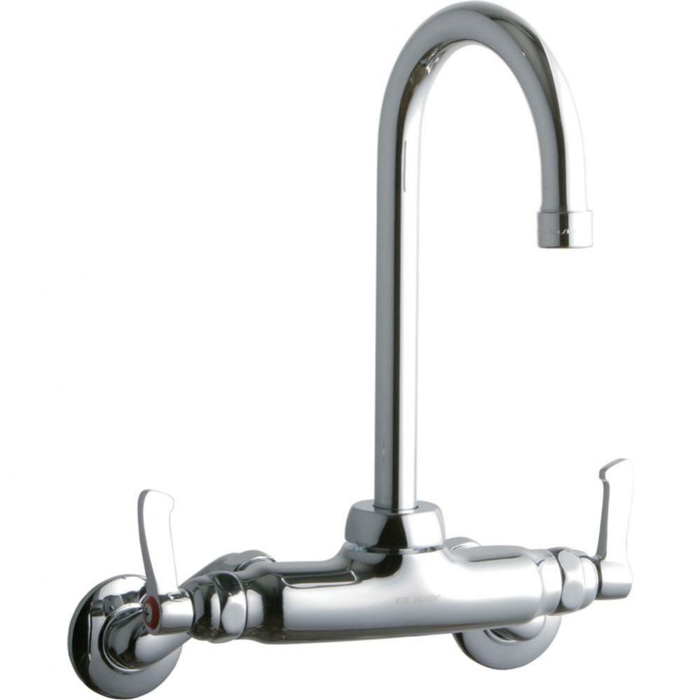 Foodservice 3-8'' Adjustable Centers Wall Mount Faucet w/5'' Gooseneck Spout 2