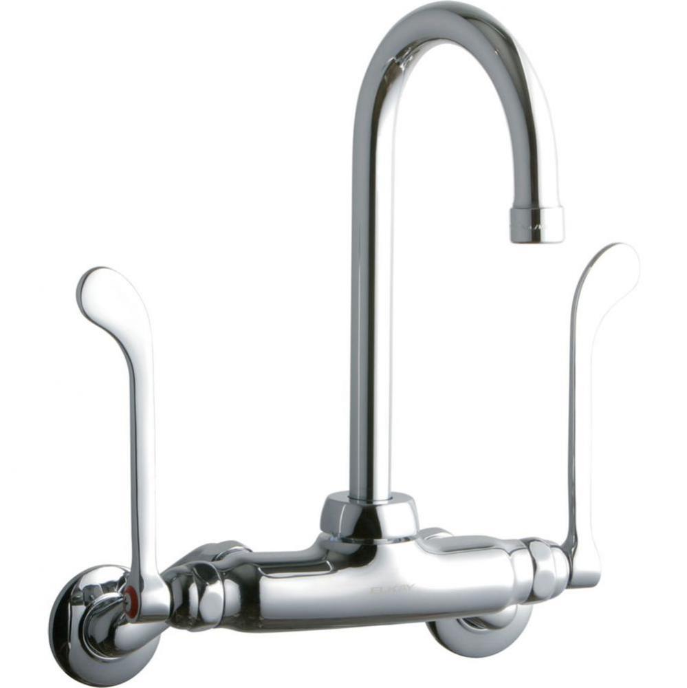 Foodservice 3-8'' Adjustable Centers Wall Mount Faucet w/5'' Gooseneck Spout 6