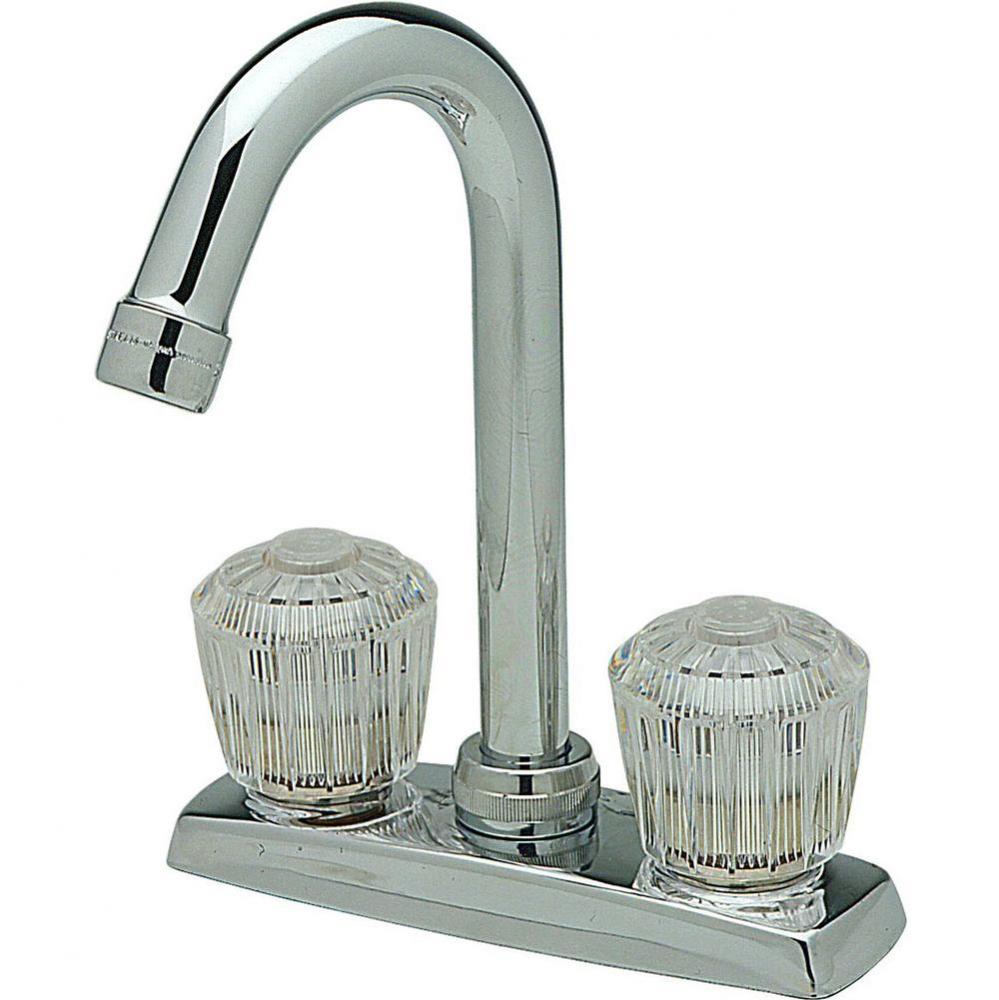 4'' Centerset Deck Mount Faucet with Gooseneck Spout and Clear Crystalac Handles Chrome