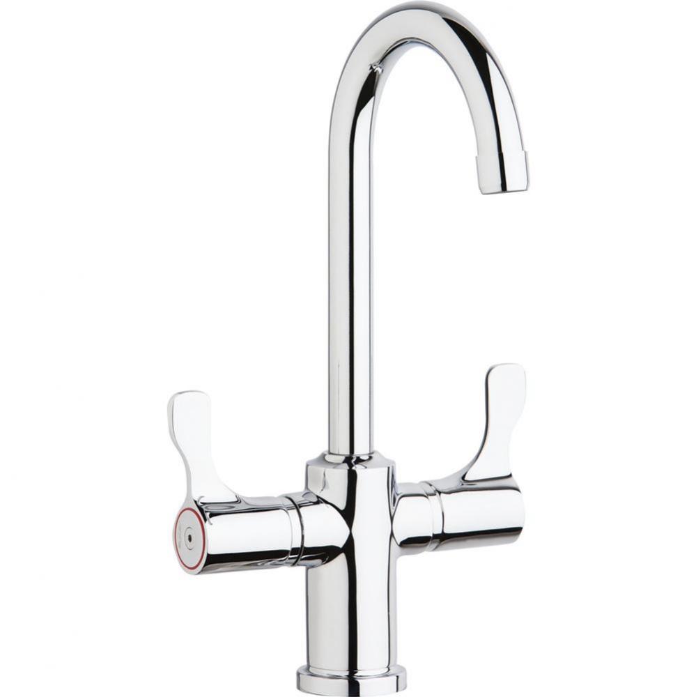 Single Hole 12-1/2'' Deck Mount Faucet with Gooseneck Spout Twin Lever Handles Chrome