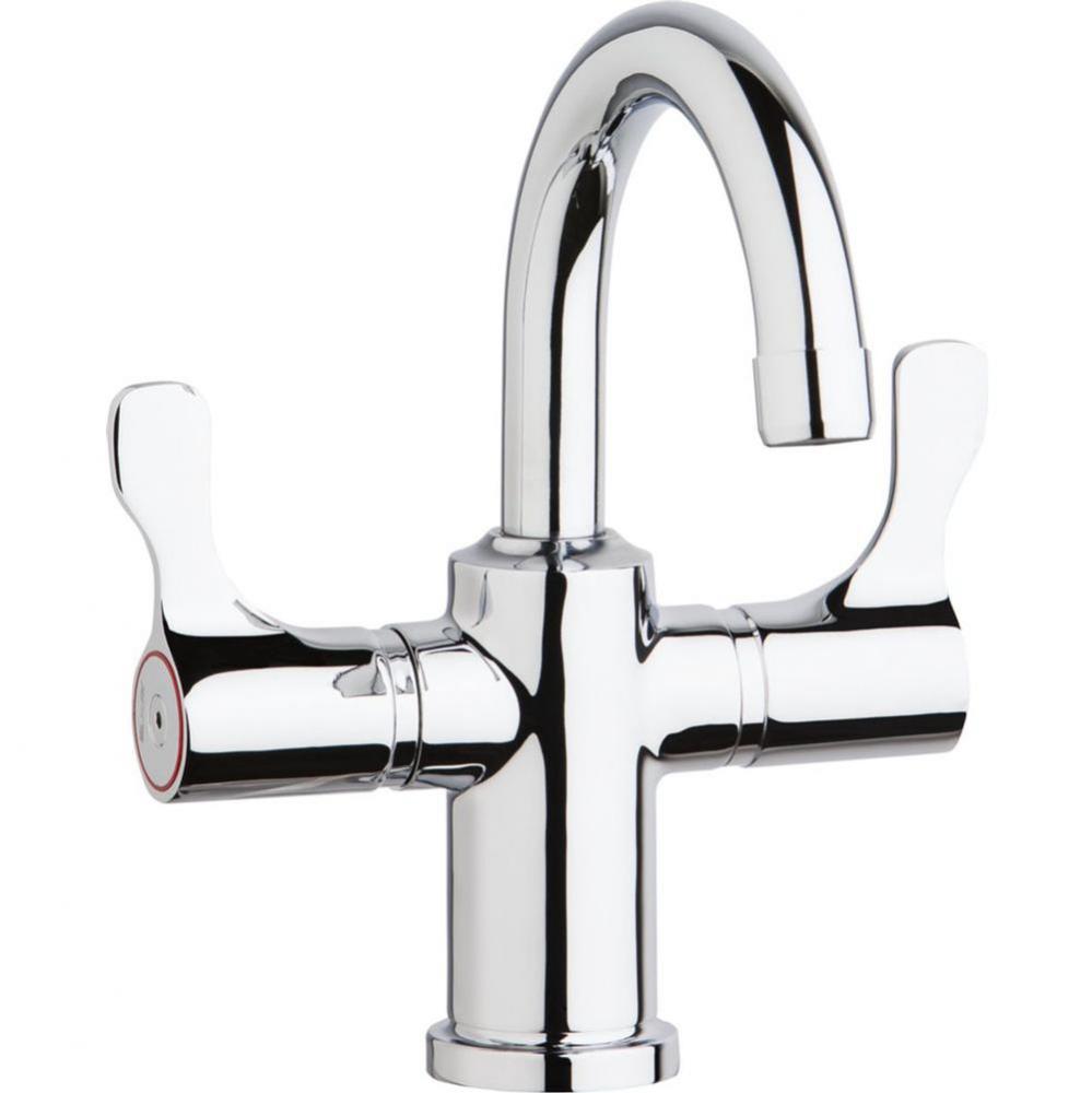 Single Hole 8-5/8'' Deck Mount Faucet with Gooseneck Spout Twin Lever Handles Chrome