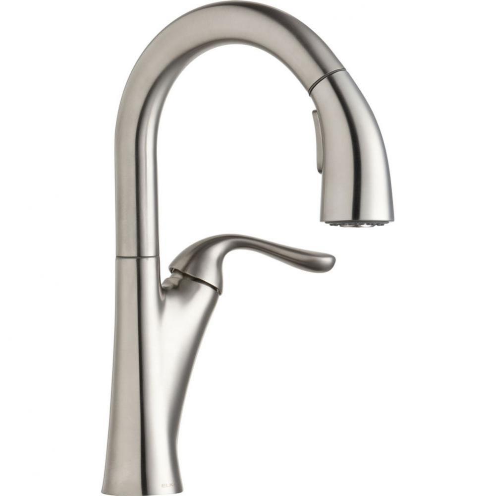 Harmony Single Hole Bar Faucet with Pull-down Spray and Forward Only Lever Handle Lustrous Steel