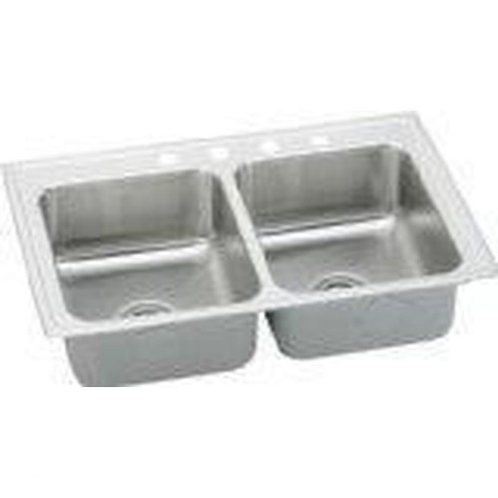 18 Gauge Stainless Steel 33'' x 19.5'' x 7.625'' Double Bowl Drop-in