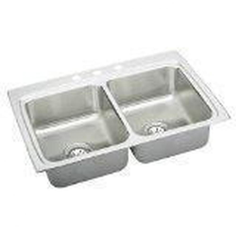 18 Gauge Stainless Steel 33'' x 22'' x 8.125'' Double Bowl Drop-in K