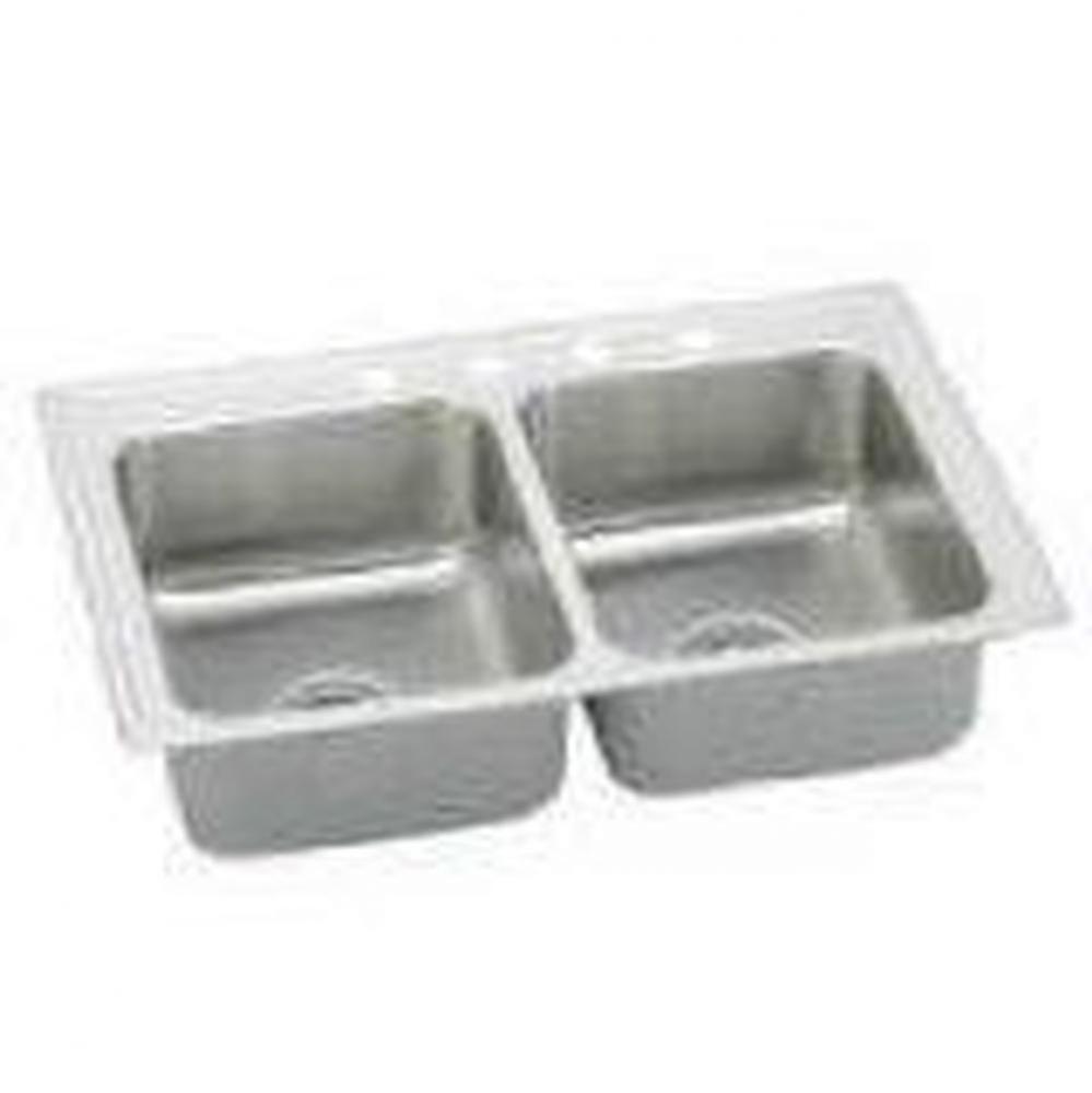 18 Gauge Stainless Steel 33'' x 19.5'' x 4'' Double Bowl Top Mount K