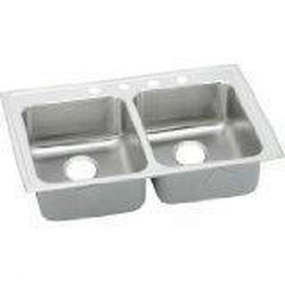 18 Gauge Stainless Steel 33'' x 19.5'' x 6.5'' Double Bowl Drop-in K