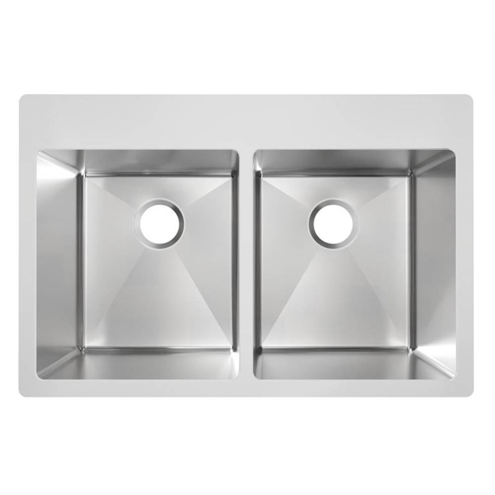 Stainless Steel 33'' x 22'' x 9'' Drop-in Equal Double Bowl Radiant